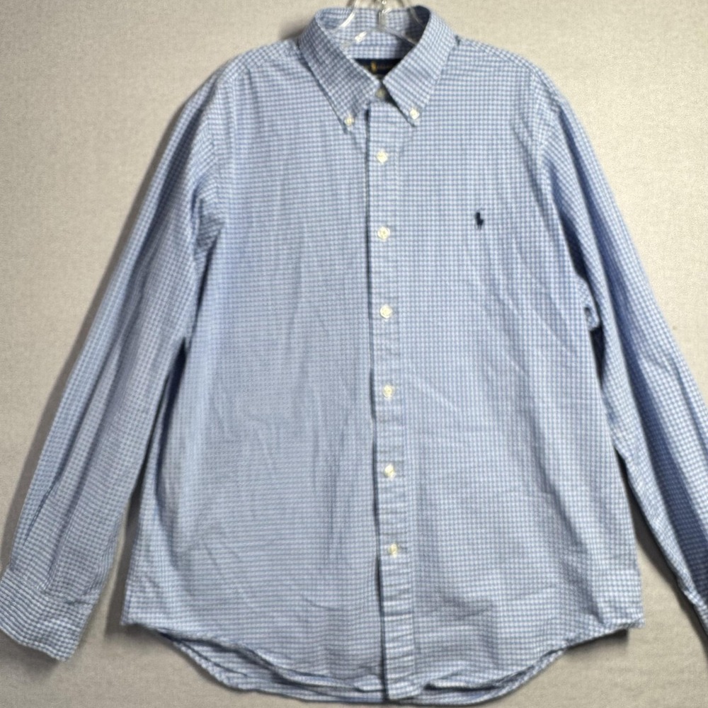 Ralph Lauren Shirt Mens Large Blue Check Long Sleeve Button Down Pony‎ Logo